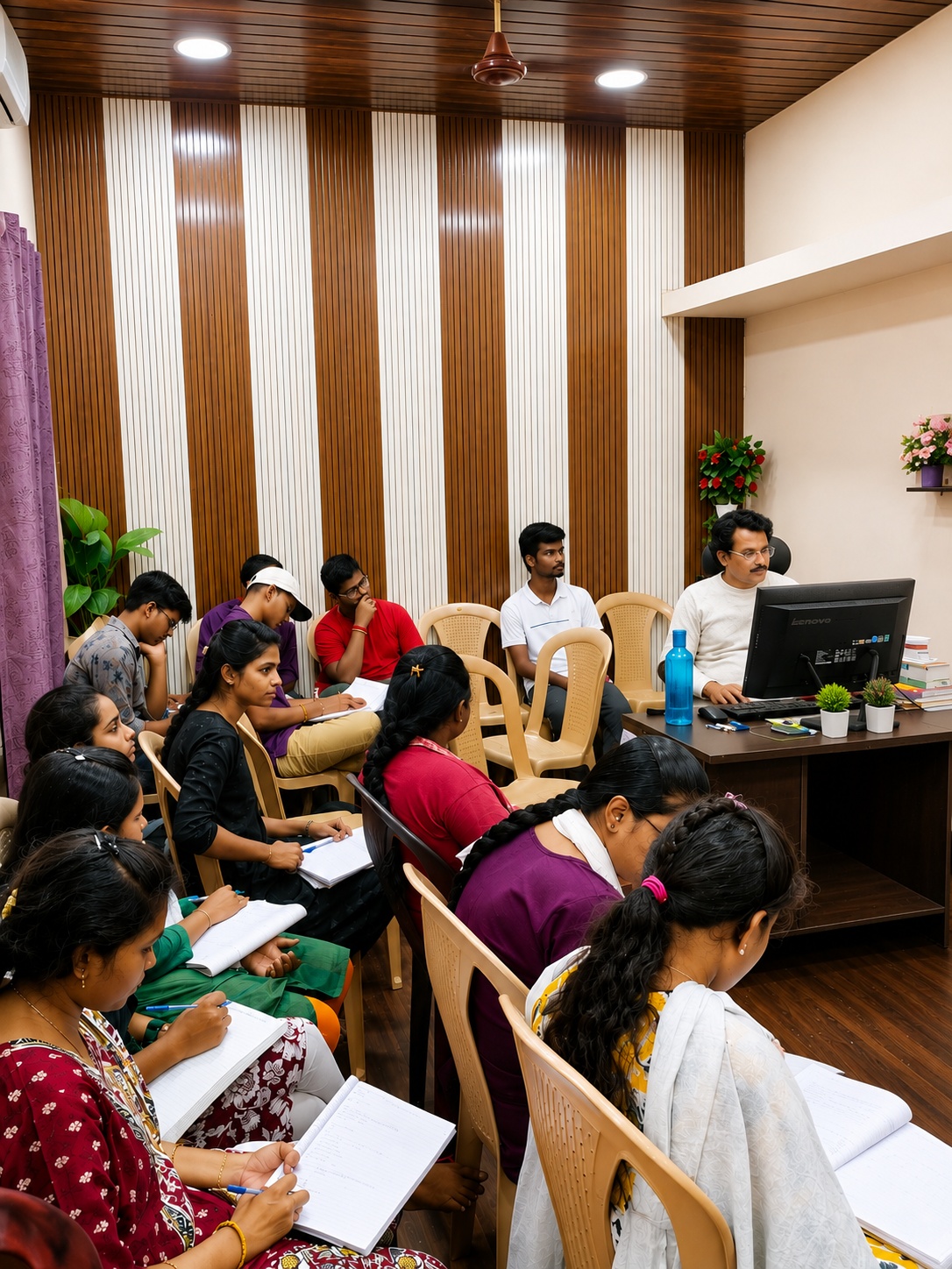 Students learning in a modern computer lab classroom