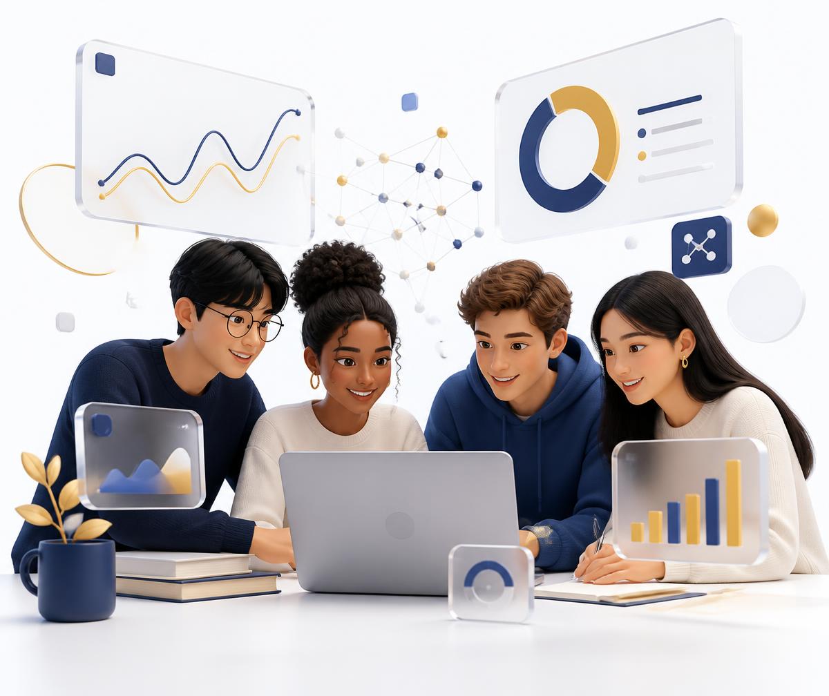 Students learning with AI-powered dashboards at Purna Tech Solutions